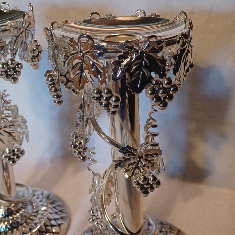 Silver Grape Vine Candle Holders - Elegant Home Accents Studio Silversmith Set - Picture 3 of 6